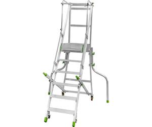 Escalera de aluminio móvil con tarima plegable, con peldaños de aluminio acanalados