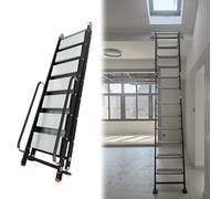 Escalera de aluminio para ático de 11 peldaños - Escotilla de techo plegable negra de 10.5 pies, ahorro de espacio y diseño, perfecta para áticos, lofts, escapadas de incendios y espacios altos