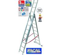 Escalera de Aluminio Triple Telescópico Facal 3 Rampas X 11 Pasos Mt. 7,06