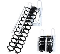 Escalera de ático de Pared, 12 Peldaños Escaleras Telescópicas desván, Escaleras Metálicas Plegables para áticos con Peldaños Telescópicos, para áticos, garajes y techos (Black, 12 Peldaños)