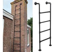 Escalera de ático montada en la pared de 100-300 cm, escalera de entrada y salida de altura, escalera de escalada universal para sótano, biblioteca, balcón en el techo, tubo de hierro metálico(128cm/5