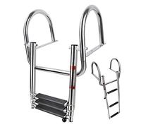 Escalera de barco pontón de 3 escalones, escalera telescópica resistente con escalones anchos, escalera plegable de natación, escalera de muelle con barandillas de mano