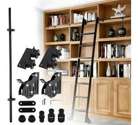 Escalera de biblioteca deslizante negra, kit completo de hardware (sin escalera), sistema de riel rodante resistente con rodillos de frenado para cocina, sala de estar(122cm Kit de pista)