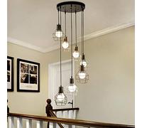 Escalera de Caracol Larga y Moderna de 7 Luces Estilo Industrial Retro para Edificio Complejo, apartamento, Sala de Estar, lámpara de Techo de Hierro Forjado, 40 x 200 cm (si