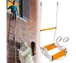 Escalera de Cuerda de Escape de Incendio 5.2m, Escalera de Escape de Emergencia con Mosquetón para 2 Pisos Casa, Casa del Árboles, Balcón y Barandilla, Capacidad de Peso de hasta 900kg Poweka
