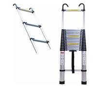 Escalera de extensión plegable portátil con 2 ganchos extraíbles, patas de goma antideslizantes, carga máxima de 150 kg, diseño escalable ajustable para uso doméstico y exterior