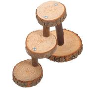 Escalera de Madera de 3 Niveles para Hámster y Loros | Segura para Morder, Satisface Hábitos de Escalada, Marrón, Mezcla de Madera y Aleación, para Jaula