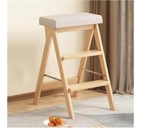 Escalera de Mano Plegable de Tres escalones de Madera Maciza Taburete con escalón de retracción Libre de Pedal ensanchado y Engrosado Capacidad de Carga Fuerte Ahorre Espacio 150 kg Durable