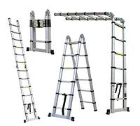 Escalera de Metal, Carga máxima de 150 kg, telescópica, Plegable, 3,8 m + 1,9 m, Ahorro de Espacio, Certificado de Seguridad EN131