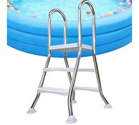Escalera de piscina sobre el suelo, escalones de acero resistente con peldaños antideslizantes y riel de brazo fiable, diseño de entrada y salida de doble cara