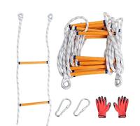 Escalera de rescate ignífuga de 10 m, ignífuga, para emergencias, con mosquetones y guantes para casa de 3 a 4 pisos, balcón y barandilla, capacidad de carga de hasta 300 kg de Poweka