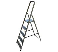 Escalera de tijera de acero, 5 peldaños, plegable, multiusos