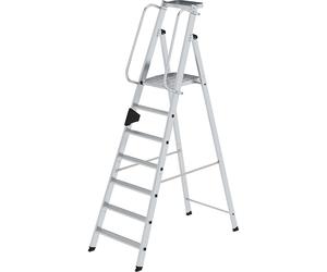 Escalera de tijera de aluminio con plataforma grande MUNK, barandilla a ambos lados