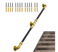 Escalera de tubo negro con soporte dorado - Barandillas de mano interiores de 12 pies para varillas de soporte para edificios domésticos y comerciales, barandillas de escalera elegantes
