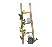 Relaxdays Escalera Decorativa 3 Peldaños, Perchero, Toallero, Adorno Hogar y Jardín, Madera Castaño, 90 cm, Natural