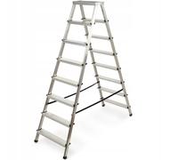 KADAX Escalera de Doble Cara de Aluminio con 8 Peldaños Antideslizantes, Capacidad de Carga de 125 kg, Plataforma de Trabajo y Diseño Plegable (165.5 x 53 cm)