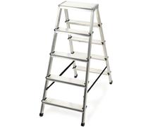 KADAX Escalera de Doble Cara de Aluminio con 5 Peldaños Antideslizantes, Capacidad de Carga de 125 kg, Plataforma de Trabajo y Diseño Plegable (102 x 45 cm)