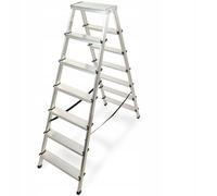 KADAX Escalera de Doble Cara de Aluminio con 7 Peldaños Antideslizantes, Capacidad de Carga de 125 kg, Plataforma de Trabajo y Diseño Plegable (145 x 50.5 cm)