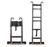 Escalera extensible telescópica resistente con ganchos y ruedas extraíbles, 4 m, 2 m, aluminio, ideal para camping, loft, uso al aire libre, capacidad de carga de 150 kg