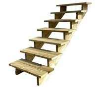 Escalera exterior de madera, de 2 a 7 peldaños, kit listo para usar, de madera, para jardín, balcón y terraza (7peldaños sin contrahuellas,100cm)