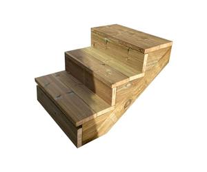 Escalera exterior de madera, de 2 a 7 peldaños, kit listo para usar, de madera, para jardín, balcón y terraza ( 3 peldaños con contrahuellas, 60 cm)