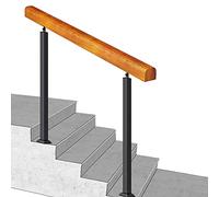 Escalera exterior para 1-5 escalones | Barandilla de madera y hierro forjado para entrada de casa | Longitud ajustable 60-150 cm | Solución segura y elegante de seguridad para escaleras