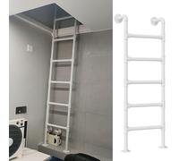 Escalera Industrial de Hierro para litera, para Dormitorio, Caravana, ático, Loft, de 1,4 m a 2,7 m, para sótano, Ventana, Pozo, Color Blanco (290 cm/114 Pulgadas)