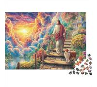 Escalera Jardín Persona Perro Puzzle de 1000 Piezas Puzzle para Adultos Atardecer Relajante Decoración Juego de Puzzle para Toda la Familia 52x38cm/1000pcs