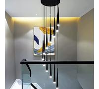 Escalera Larga Araña Moderna Minimalista Villa Luz Lujo Nórdico Salón Restaurante Araña Dúplex Giratoria Lámpara Colgante Lámpara Negro (Color : Blanco frío, Tamaño : 16 Heads)