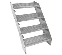 Escalera Metálica Ajustable - 4 escalones 600mm/60 cm ancho x 300mm/30cm alto | Acero Galvanizado | Peldaños impermeables | Pernos, arandelas y tuercas INCLUÍDOS | Ideal exterior