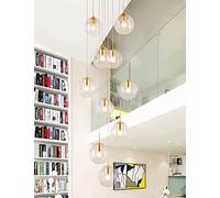 Escalera minimalista moderna Lámpara larga Lámparas múltiples Sala de estar creativa Lámpara tipo loft Dúplex Hueco Hotel Villa Escalera Techo alto Lámpara colgante Bola de vidrio transparente(Size:10