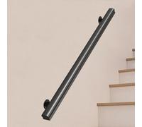 Escalera moderna de madera maciza negra, barandilla de seguridad antideslizante para peldaños interiores y exteriores, 110 cm y elegante riel de apoyo