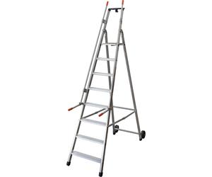 Escalera móvil para almacén y para estanterías con 2 pasamanos y ruedas