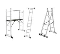 Escalera multifunción 4 en 1 de Aluminio con Plataforma Plegable con Ruedas