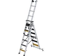 Escalera multiusos de peldaños planos MUNK, 3 piezas, con traviesa y recubrimientos de peldaños