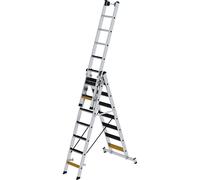 Escalera multiusos de peldaños planos MUNK, 3 piezas, con traviesa y recubrimientos de peldaños