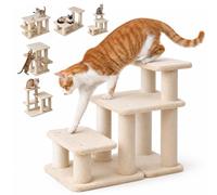 Escalera para Gatos Relaxdays, 3 peldaños Ajustables, Beige | (Al x An x Fon) : 51 x 25 x 55 cm, PB/sisal, escalera para gatos, no daña las articulaciones