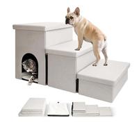 Escalera para Mascotas, Plegable, con Caja de Almacenamiento y Cama para Mascotas, Diseño Antideslizante, Regulable en Altura, Adecuada para sofás y Cajas de Almacenamiento, Específica para a