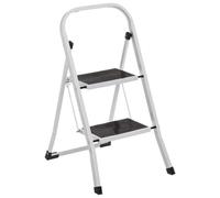 Escalera Plegable 2 Peldaños Profesional | Acero Reforzado Tubo Cuadrado | Peldaños Anchos Antideslizantes 30x20cm | Taburete Compacto para Hogar, Cocina y Oficina | Altura 47cm