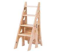 Escalera Plegable 3 En 1, Taburete Plegable De Madera Escalera Silla Portátil Taburete Multifuncional Escalera/Silla De Escalera para Biblioteca En Casa 4 Peldaños, Florero (Color : Wood, S : 47x35x