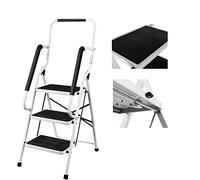Escalera plegable con 3 peldaños de acero con alfombrillas antideslizantes | Escalera doméstica escalera escalonada de 20 cm de ancho | Escalera plegable portátil ligera soporta hasta 150 kg