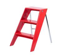 Escalera Plegable de 3 Peldaños de Plástico Diseño Moderno, Pedal Ancho Antideslizante, Capacidad de Carga 125kg, Taburete Multiuso con Almacenamiento para Hogar Oficina(Red)