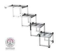 Escalera plegable de 4 peldaños, aluminio/TPR Ancho: 37 cm/Altura: hasta 70 cm/Profundidad: hasta 160 cm