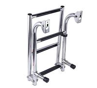 Escalera Plegable de 4 peldaños para pontones, de Acero Inoxidable de Primera caembarcaciones y Yates, con barandilla de Pedal y Superficie Antideslizante de plástico (Plateada, 4 peldaños).