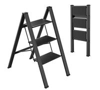 Escalera Plegable de Aluminio de 3 etapas, Escalera Antideslizante, Escalera portátil, Carga máxima: 150 kg, para Cocina, hogar, Oficina, Pintura de Bricolaje, Color Negro