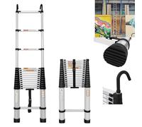 Escalera plegable de aluminio extensible, diseño telescópico con botón en Y, ligera, ahorro de espacio para uso en la pared del loft en el hogar, fácil almacenamiento y portabilidad