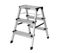 Escalera Plegable de Doble Cara, Plataforma de Aluminio Resistente, Capacidad de 150 kg, Multiusos, para Uso en Interiores y Exteriores, TOUGH MASTER (3 escalones)