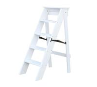 Escalera plegable de madera de color nogal, 5 escalones, duradera y elegante, perfecta para uso doméstico y oficina, diseño de ahorro de espacio, ligero y portátil, taburete versátil