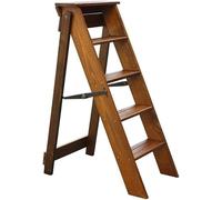 Escalera plegable de madera de nogal de 5 escalones, escalera de madera resistente para el hogar, la cocina y el jardín, diseño que ahorra espacio para un fácil almacenamiento y uso cómodo