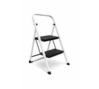 Escalera Plegable de Metal Domestica Color Gris Oscuro, Taburete Plegable peldaño Extra Ancho y con Apoyabrazos Carga hasta 150 KG (2p Blanca)